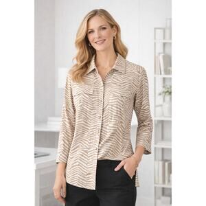 Chico’s Womens Button Up Top Size 1 Medium Animal Print Office Old Money Work